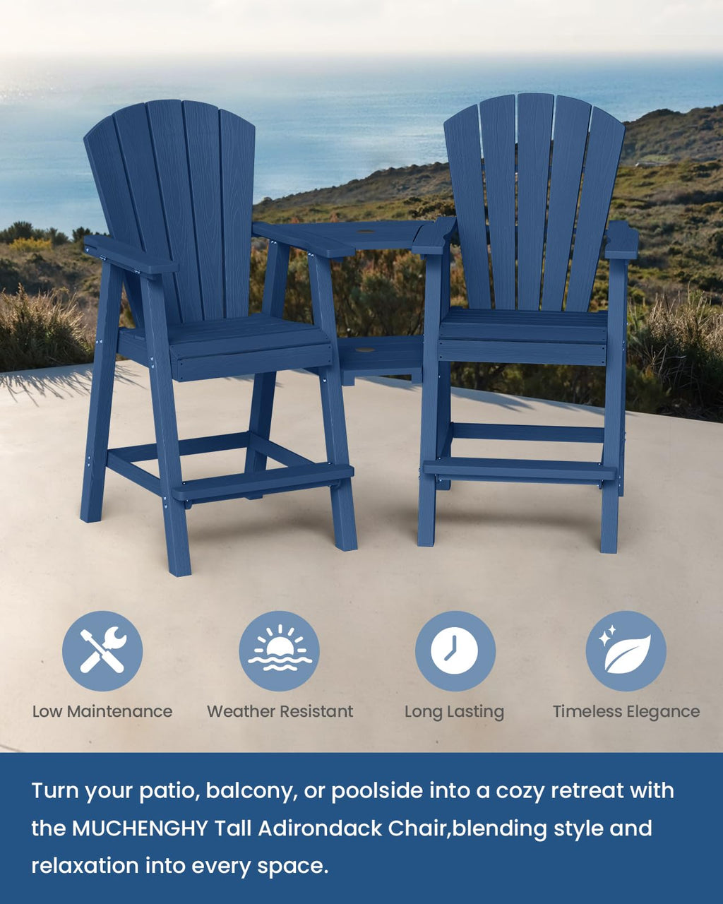 Navy Blue Adirondack Chairs Set of 2 B8501