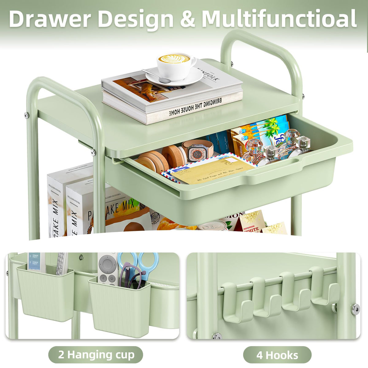 3 Tier Metal Rolling Cart with Drawer K516001