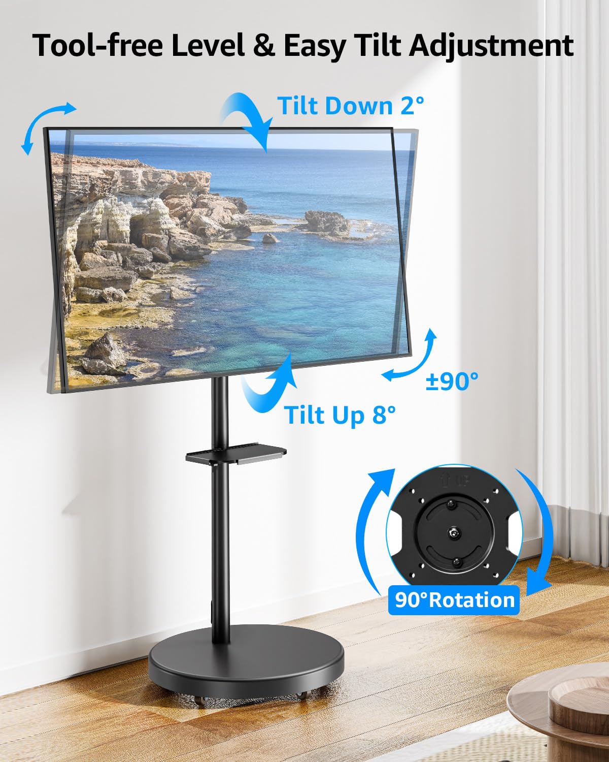 Rolling Mobile TV Cart for 32-65 Inch TVs, Height Adjustable TV Cart on Wheels D41726