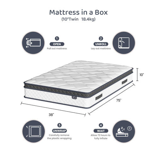 10 Inch Twin Hybrid Mattress in a Box with Pocket Spring & Memory Foam P4110
