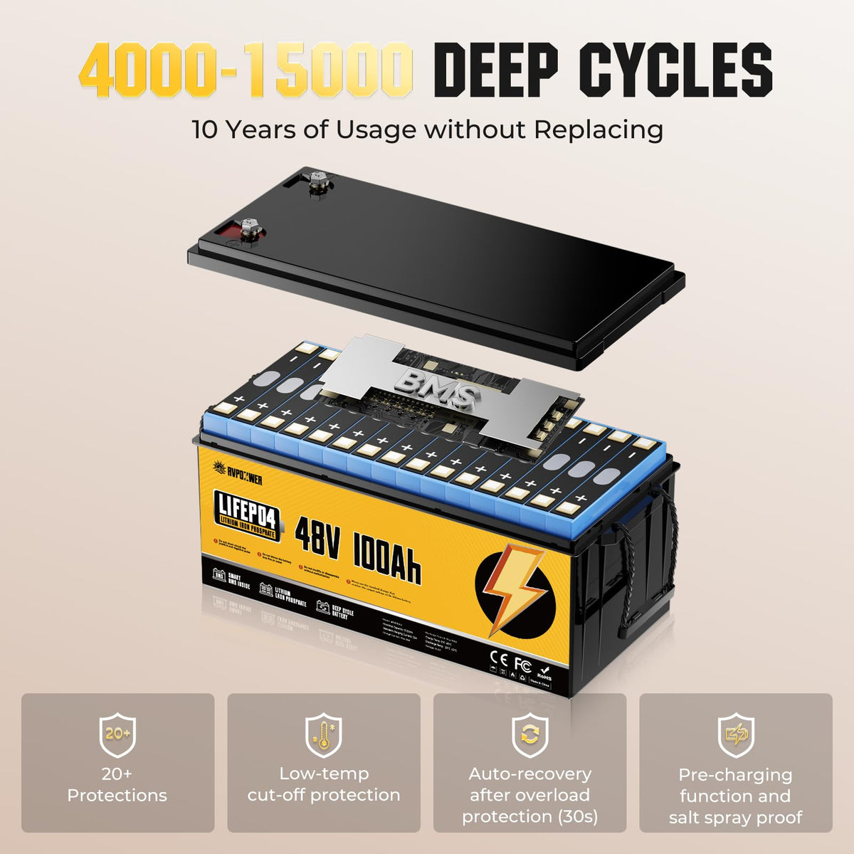 48V 100Ah LiFePO4 Battery with 100A BMS O8446