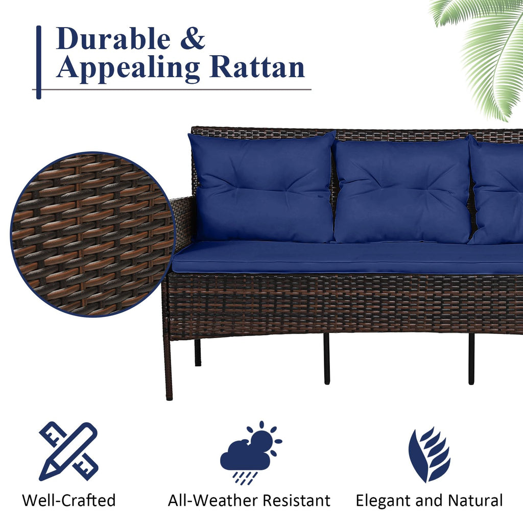 3 Pieces PE Rattan Wicker Patio Conversation Set with Cushions O699042