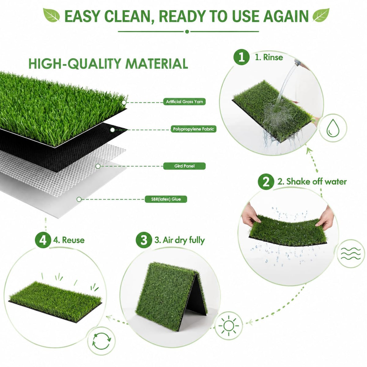 Artificial Grass Dog Potty Pad 24 x 36 in Non-Slip Washable L121326