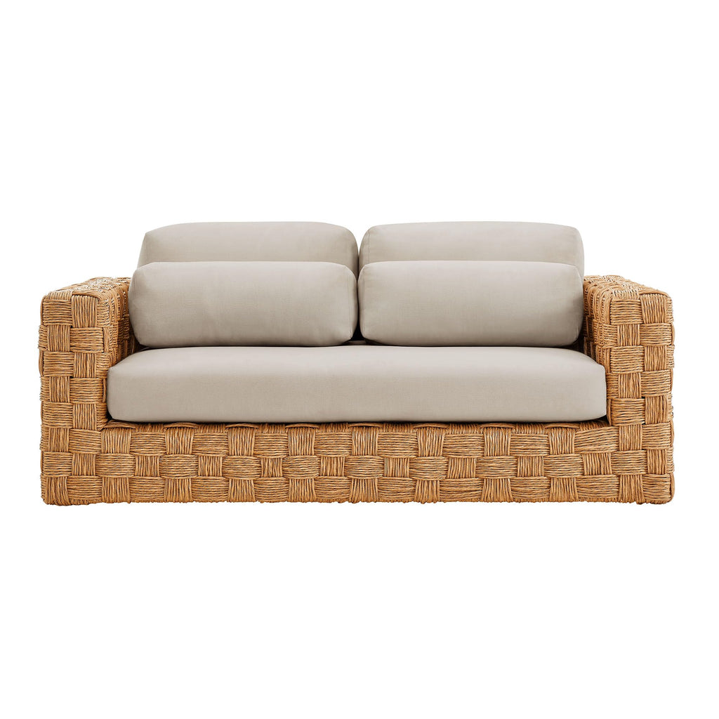 Natural Light Gray Wicker Rattan Outdoor Loveseat with Cushions N6336