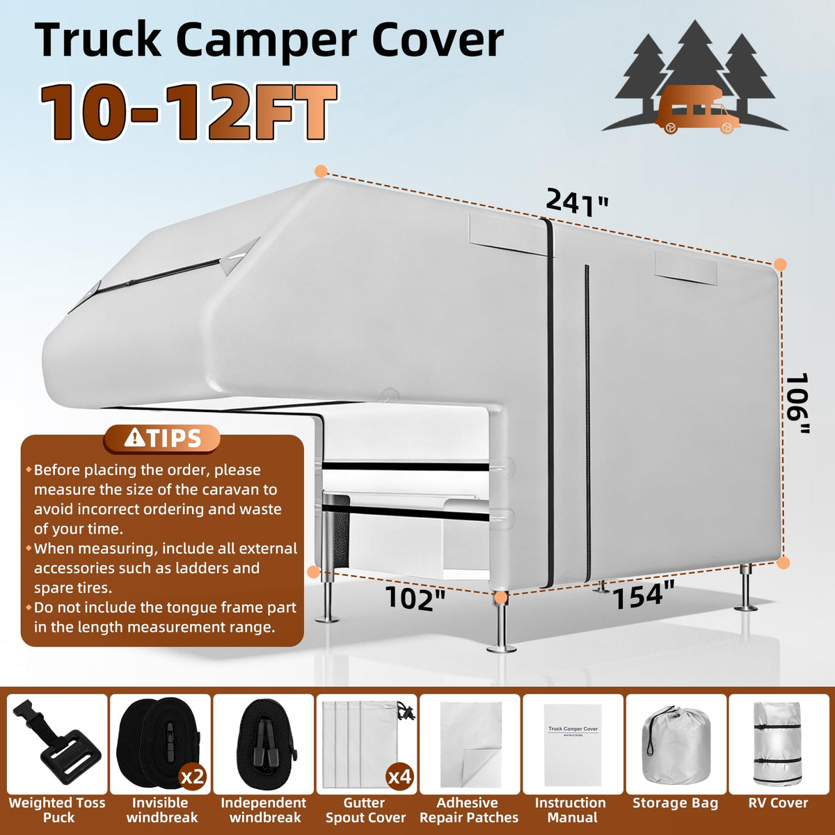 10-12ft Truck Camper Cover 300D Oxford W56625