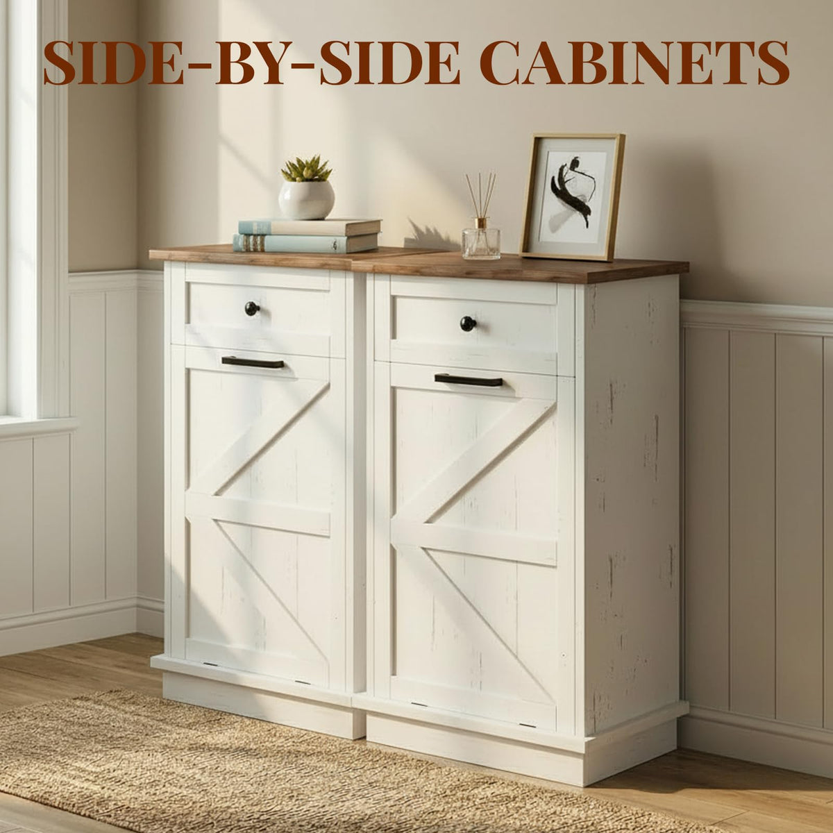 10 Gallon Tilt Out Trash Cabinet with Storage Drawer E616