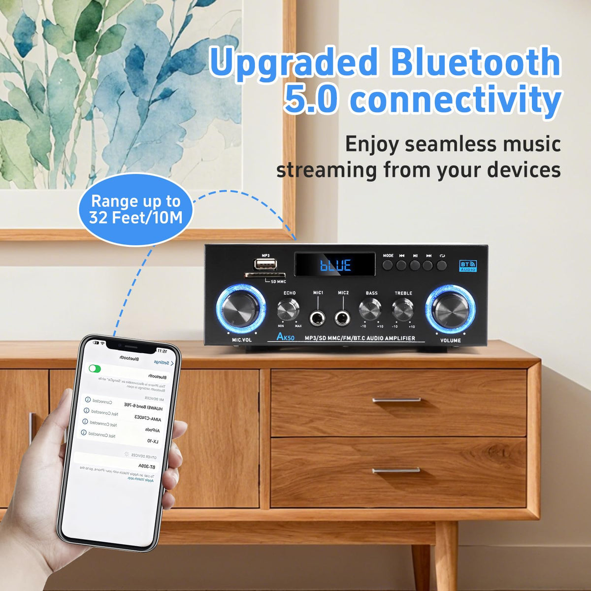 Bluetooth 5.0 2 Channel 400W Stereo Amplifier Q55362