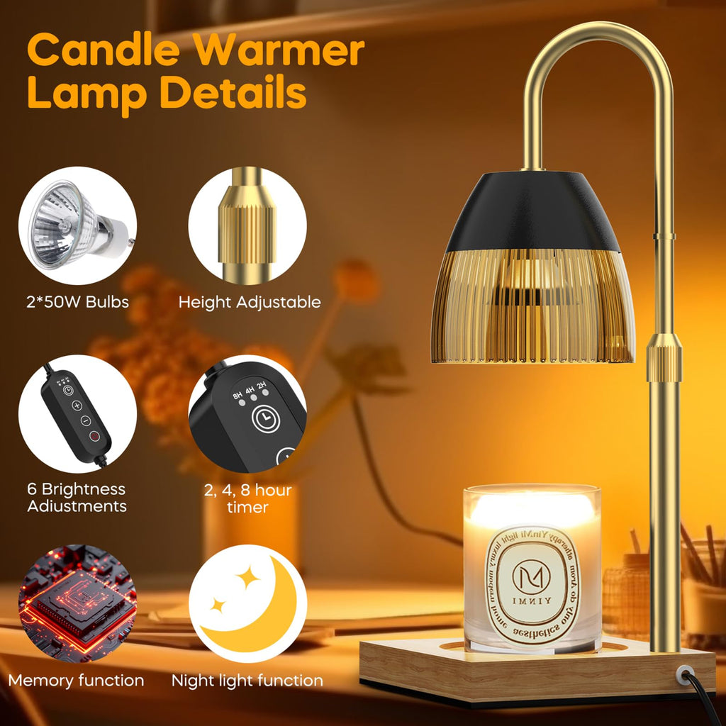 Candle Warmer Lamp with Timer Auto Off, Dimmable Height Adjustable Wax Melting Lamp F89329