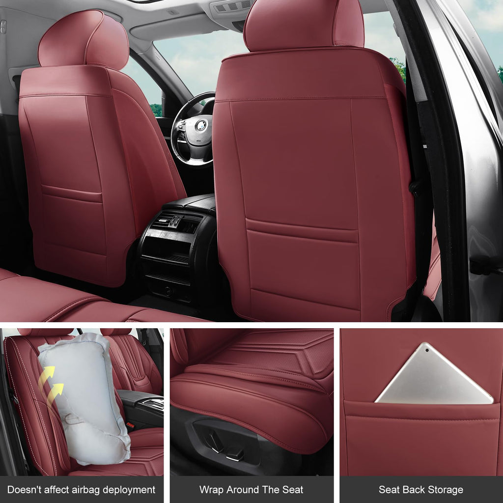 Burgundy Leather Full Set Car Seat Covers P3770