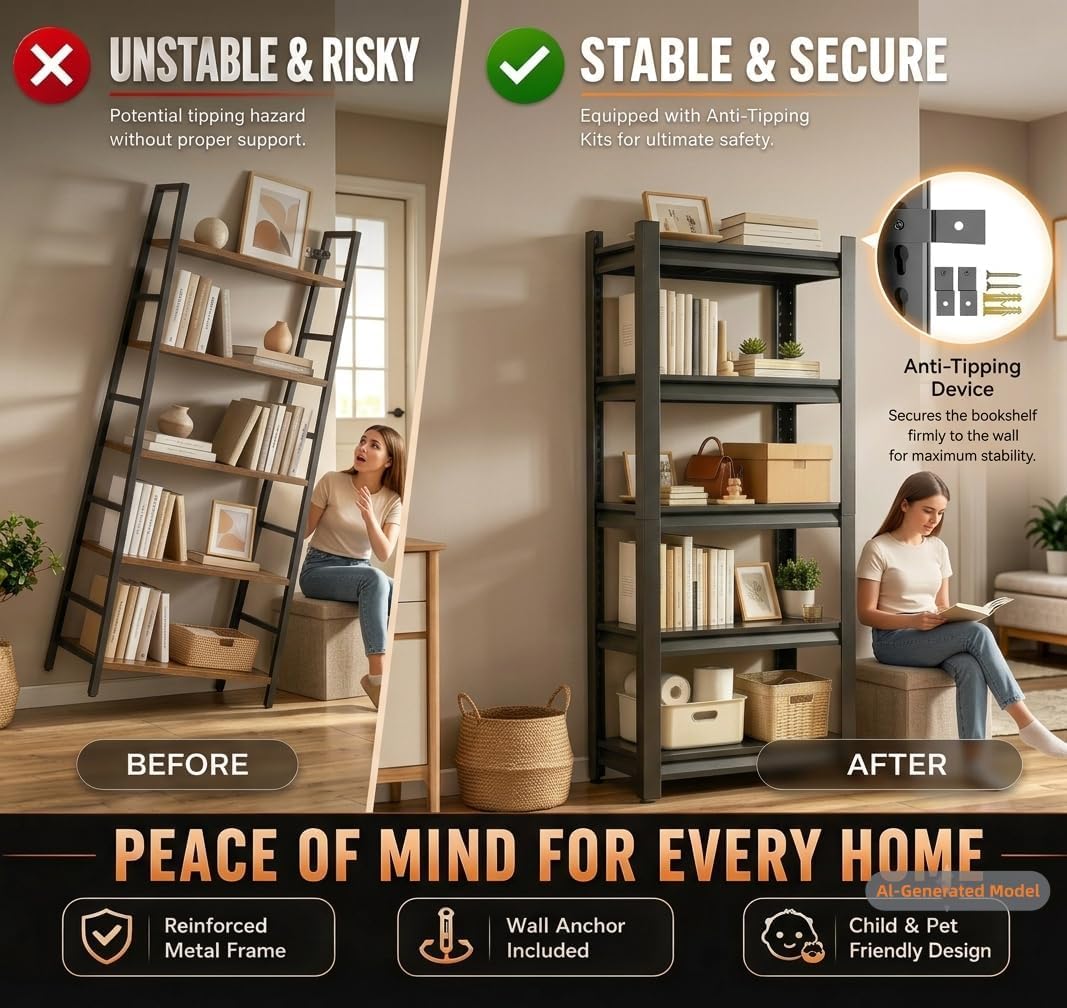 5 Tier Heavy Duty Metal Bookshelf K79109
