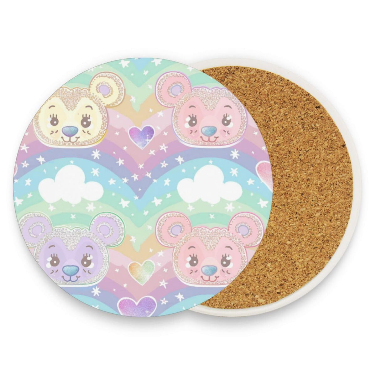 Black Ceramic Bear Coasters Set with Cork Backing W116