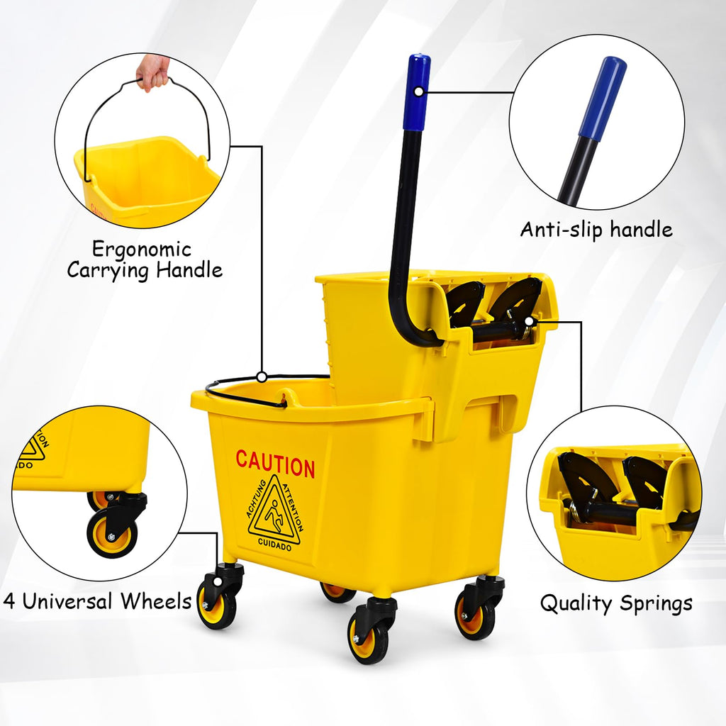 Yellow 35 Quart Commercial Mop Bucket with Wringer O557