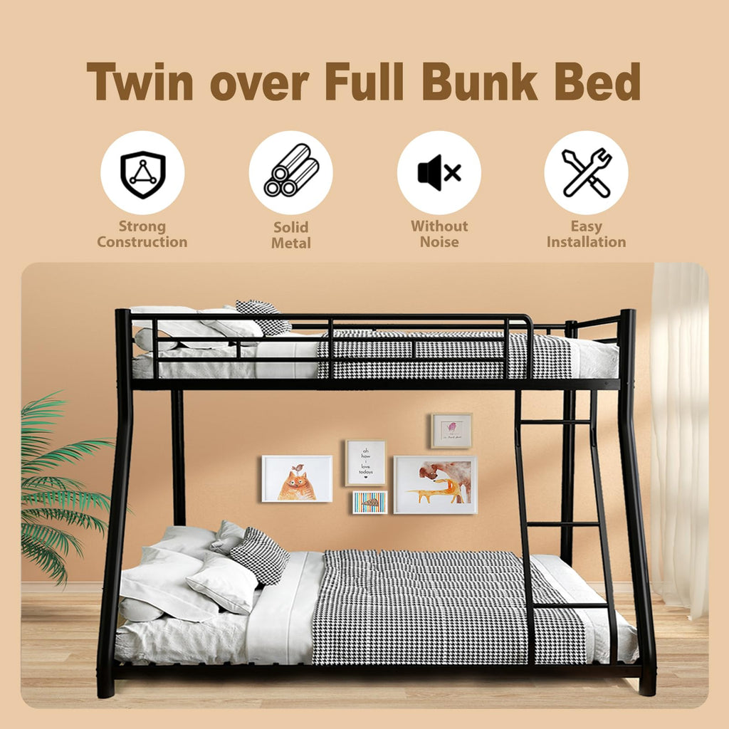 Twin Over Full Size Bunk Bed with Guardrail & Ladder Z827