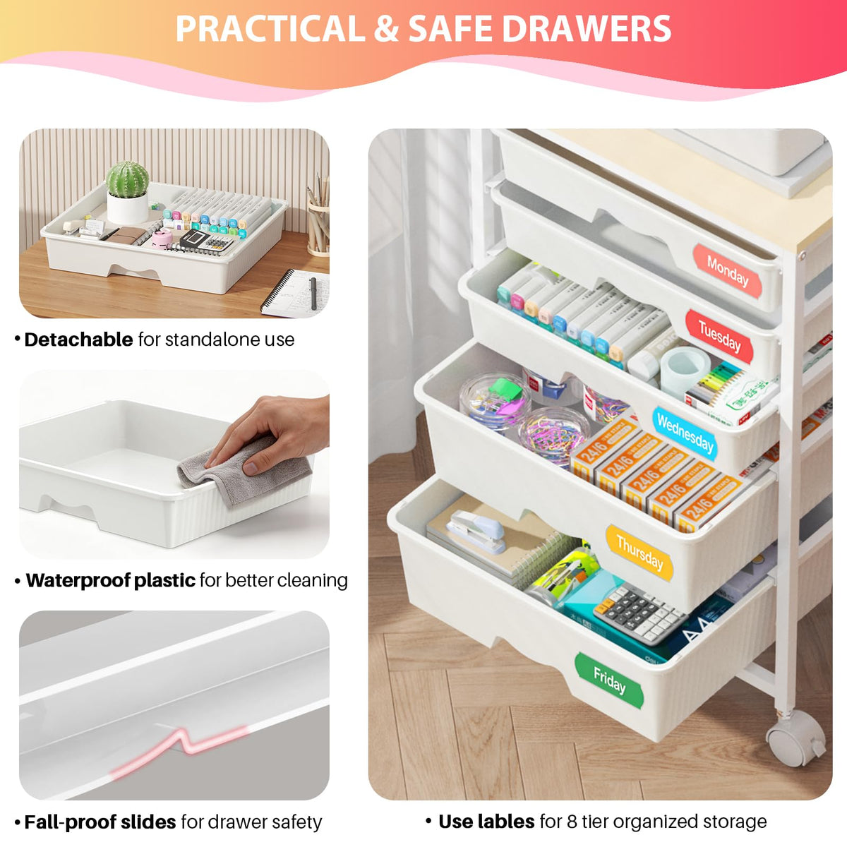 White Rolling Cart with 5 Drawers I166