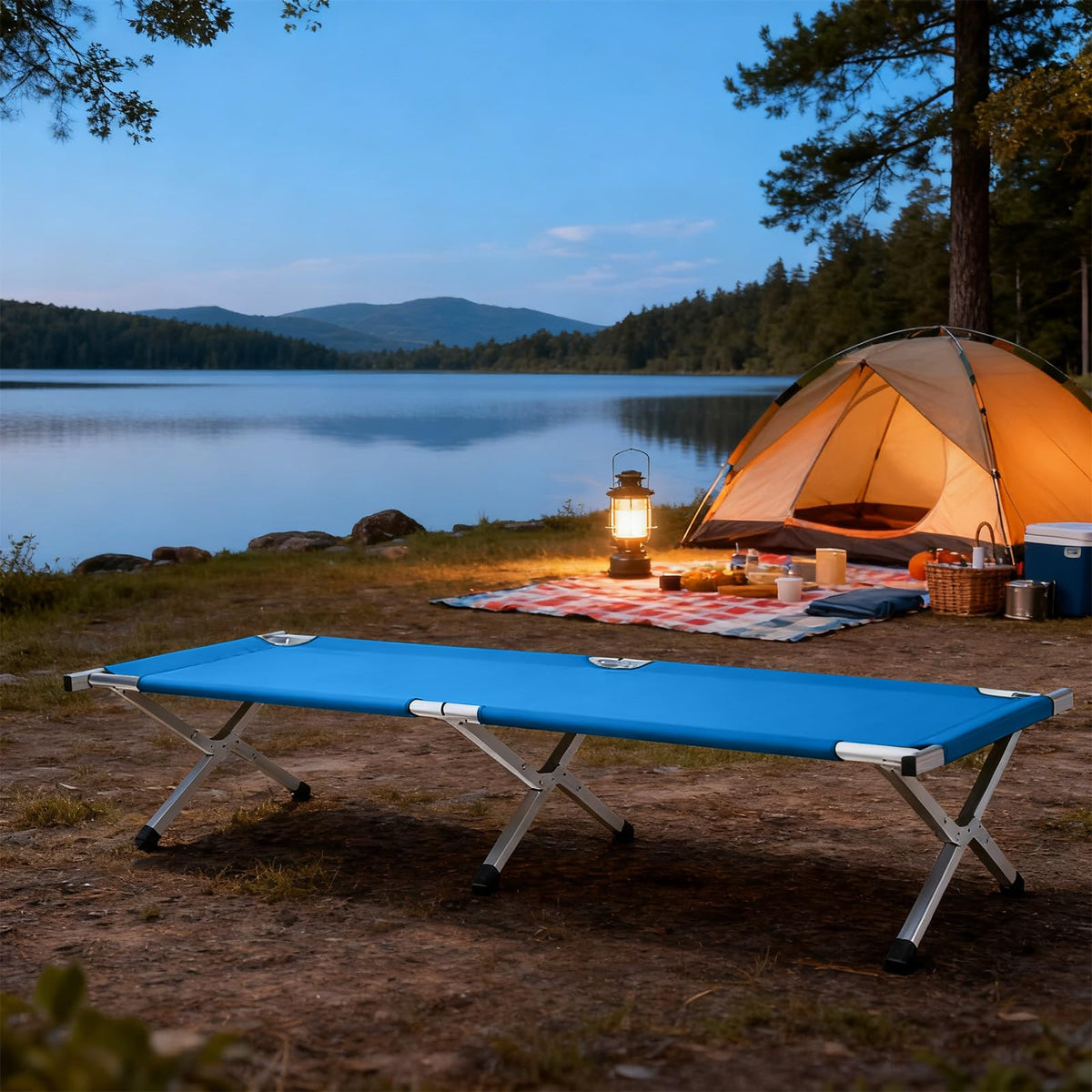 Folding Camping Cot with Carry Bag, Blue M449996