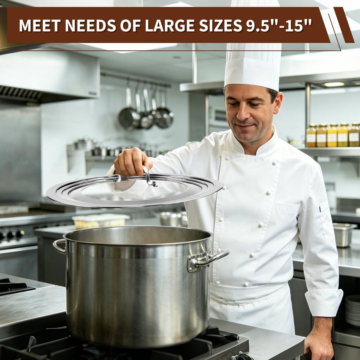 15 Inch Universal Lid for Pots Pans and Skillets, Stainless Steel Tempered Glass Z584