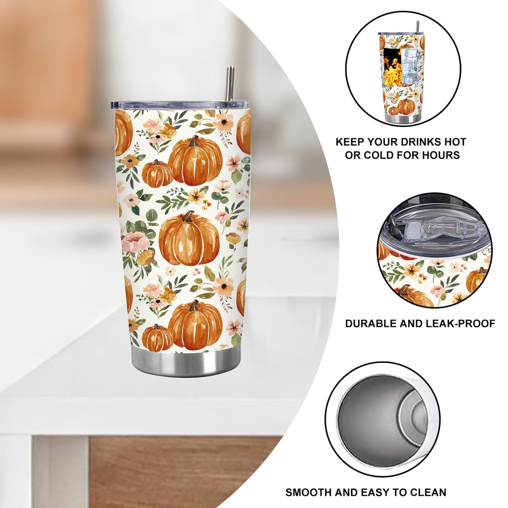 20 Oz Floral Pumpkin Tumbler with Lid Straw Y1429