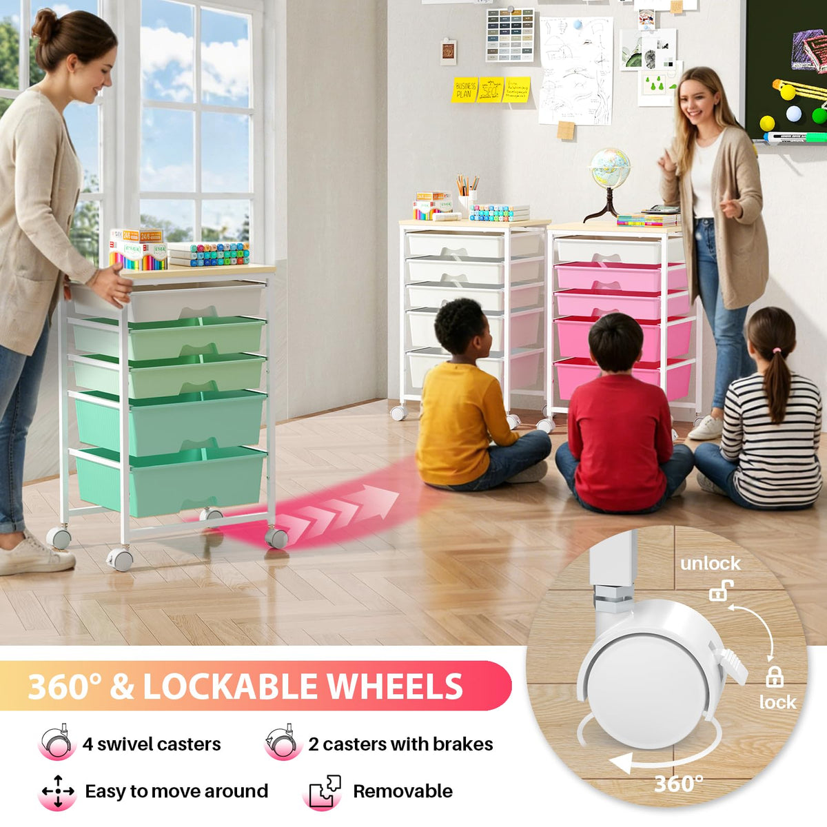 White Rolling Cart with 5 Drawers I166