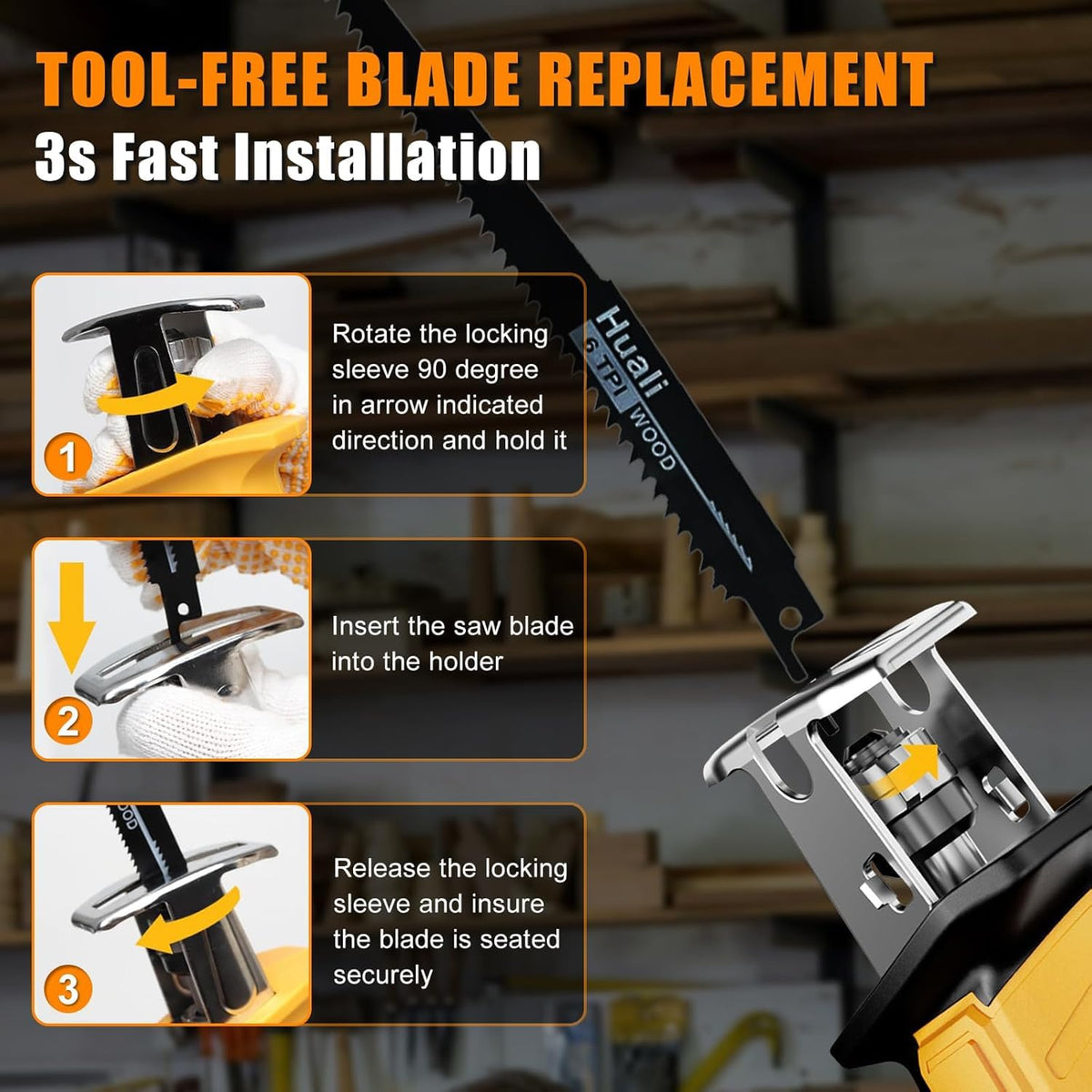 Cordless Reciprocating Saw with 4 Saw Blades T45558