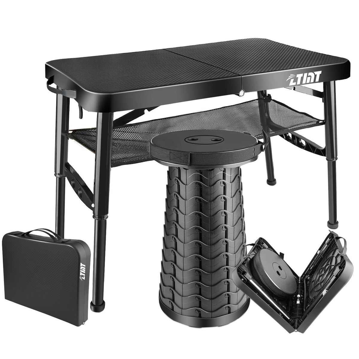 Black 4 Foot Folding Table and Stool A340892