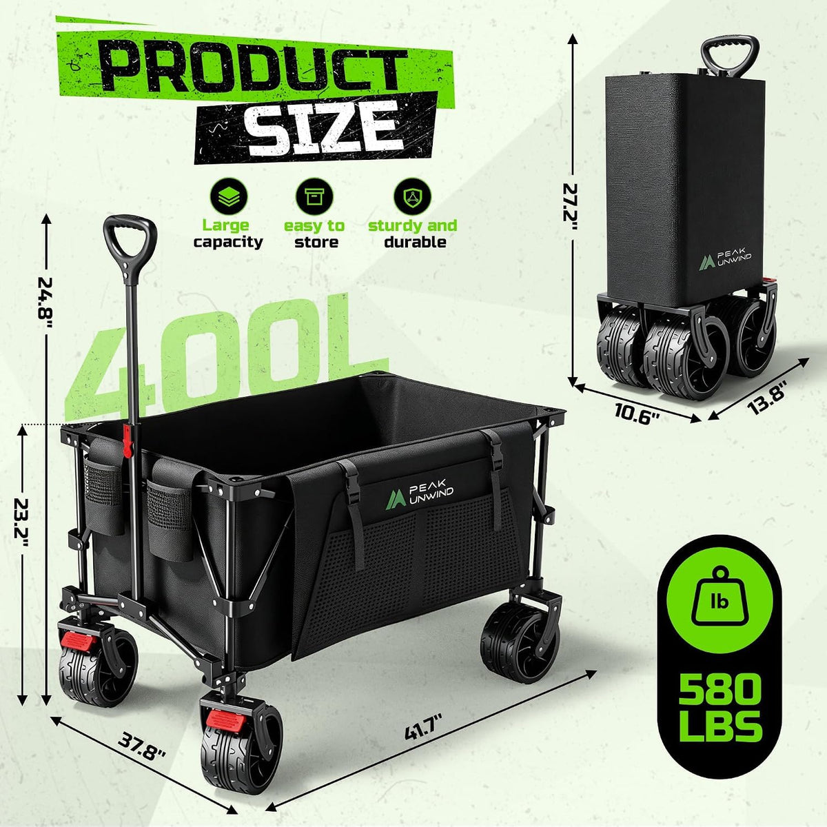 Collapsible Heavy Duty Beach Wagon with Big Wheels L34268