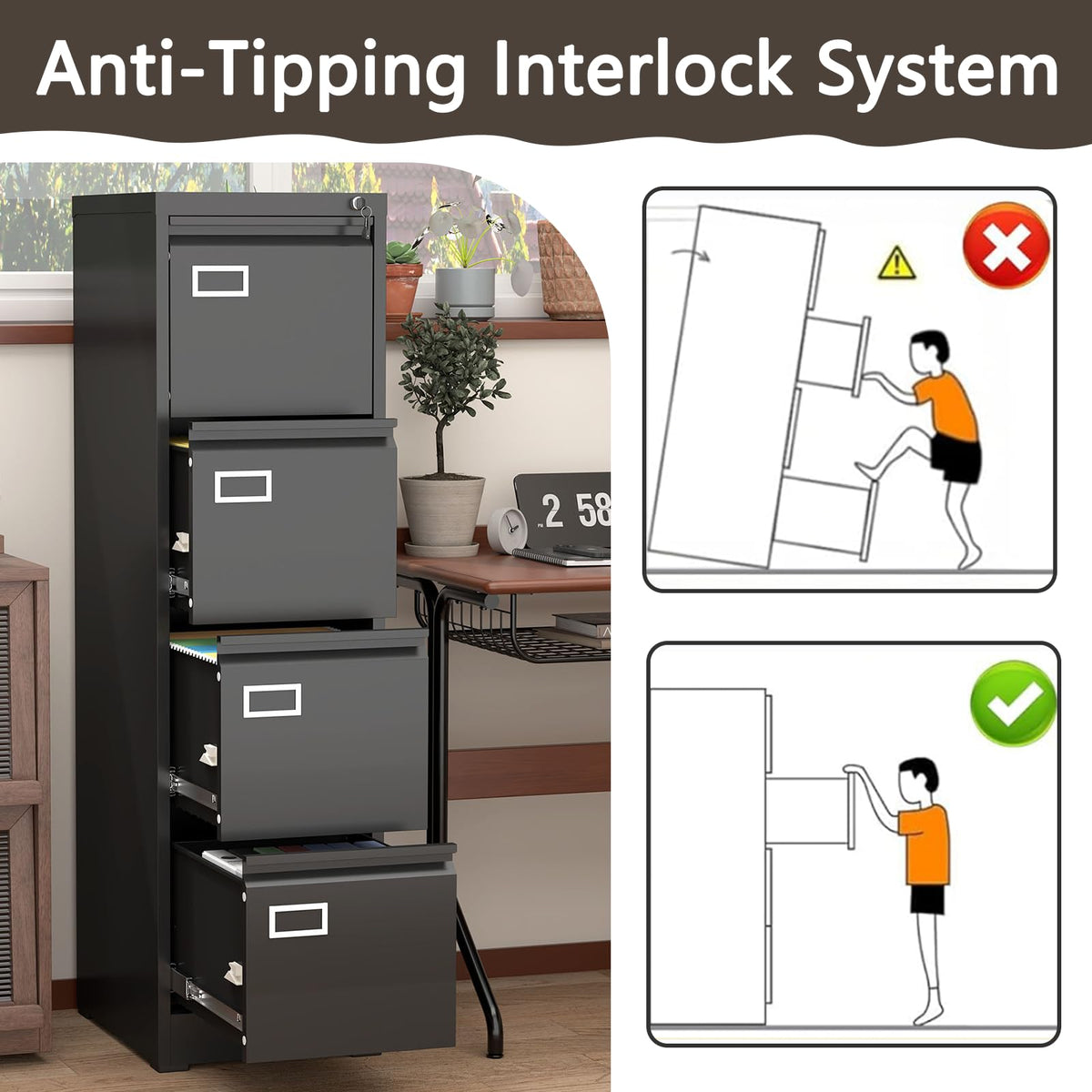 4 Drawer Metal File Cabinet with Lock K872074