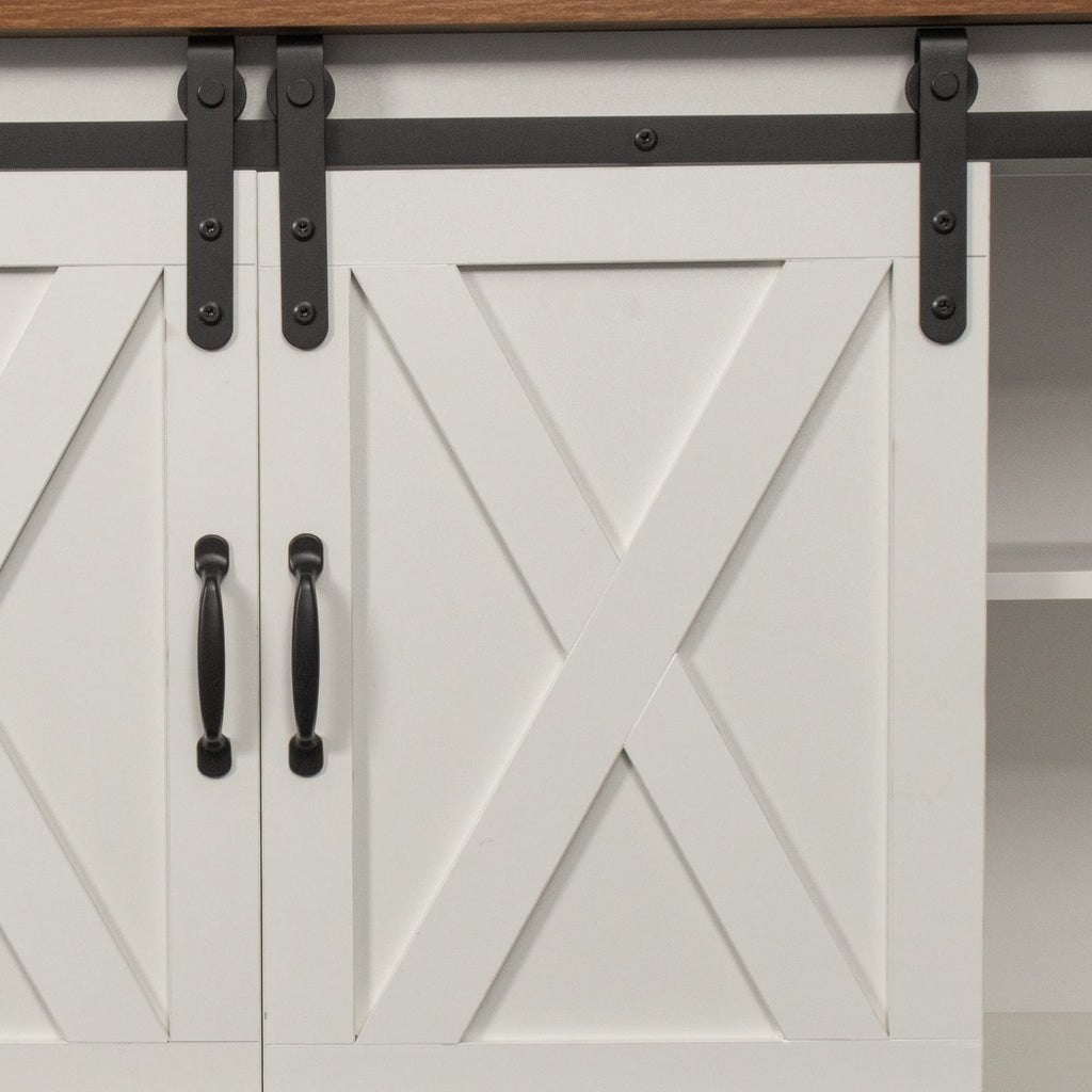 Sliding Barn Door Wood TV Stand with Adjustable Shelves F28529