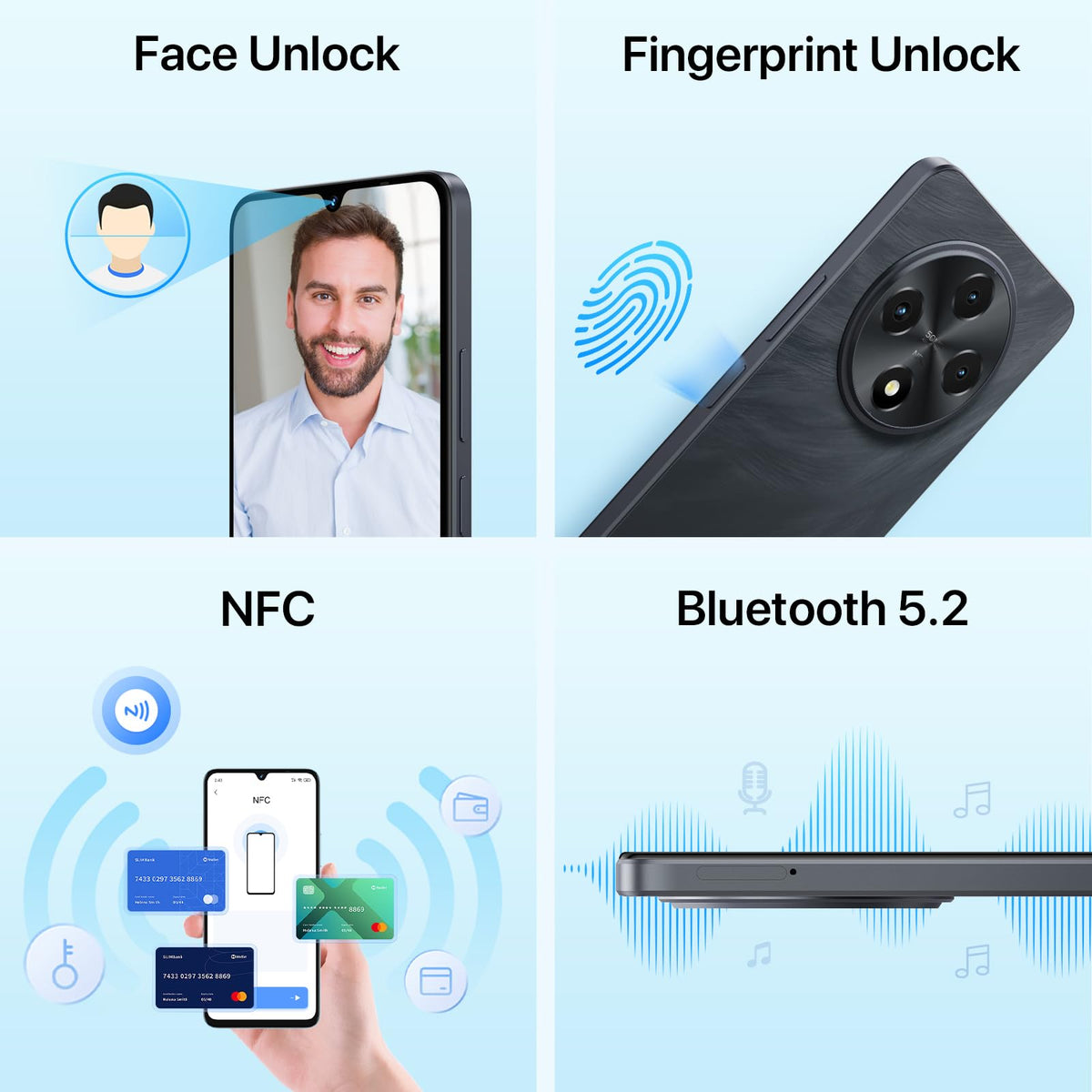 Android 14 6.9" HD+ 120Hz Octa-core 16GB +256GB 6000mAh 50MP Triple Camera Dual 4G LTE NFC Black Smartphone M68642