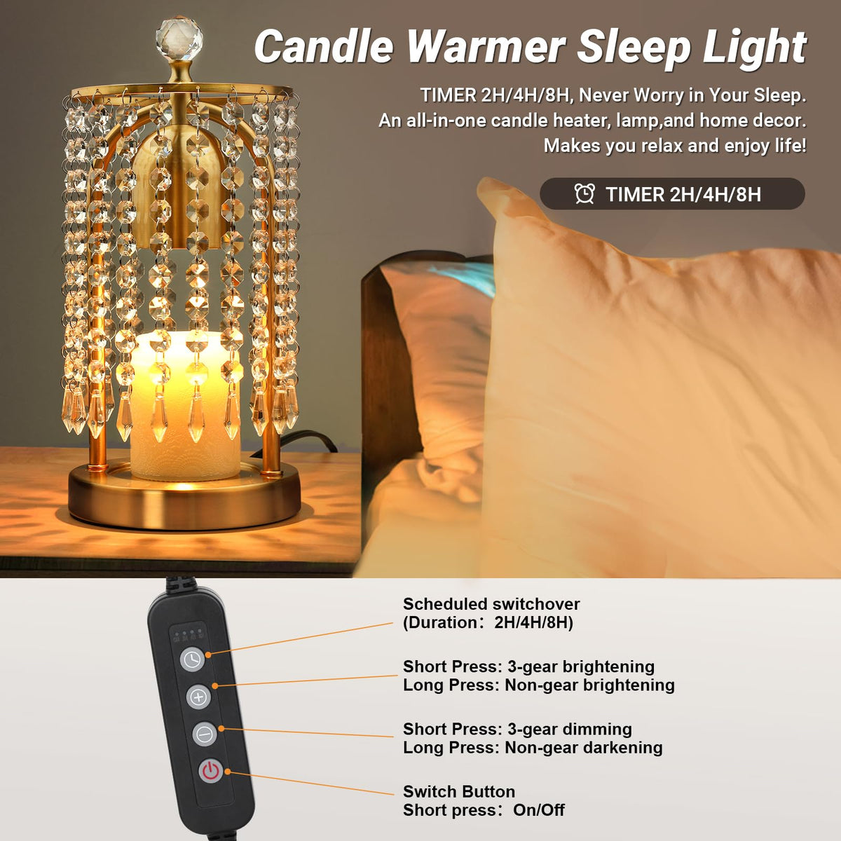 Gold Candle Warmer Lamp with Timer and Dimmer X18765