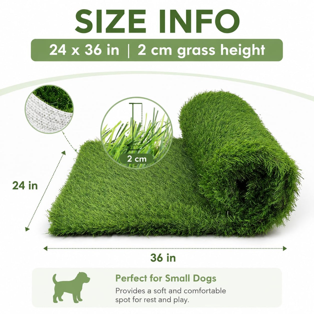 Artificial Grass Dog Potty Pad 24 x 36 in Non-Slip Washable L121326
