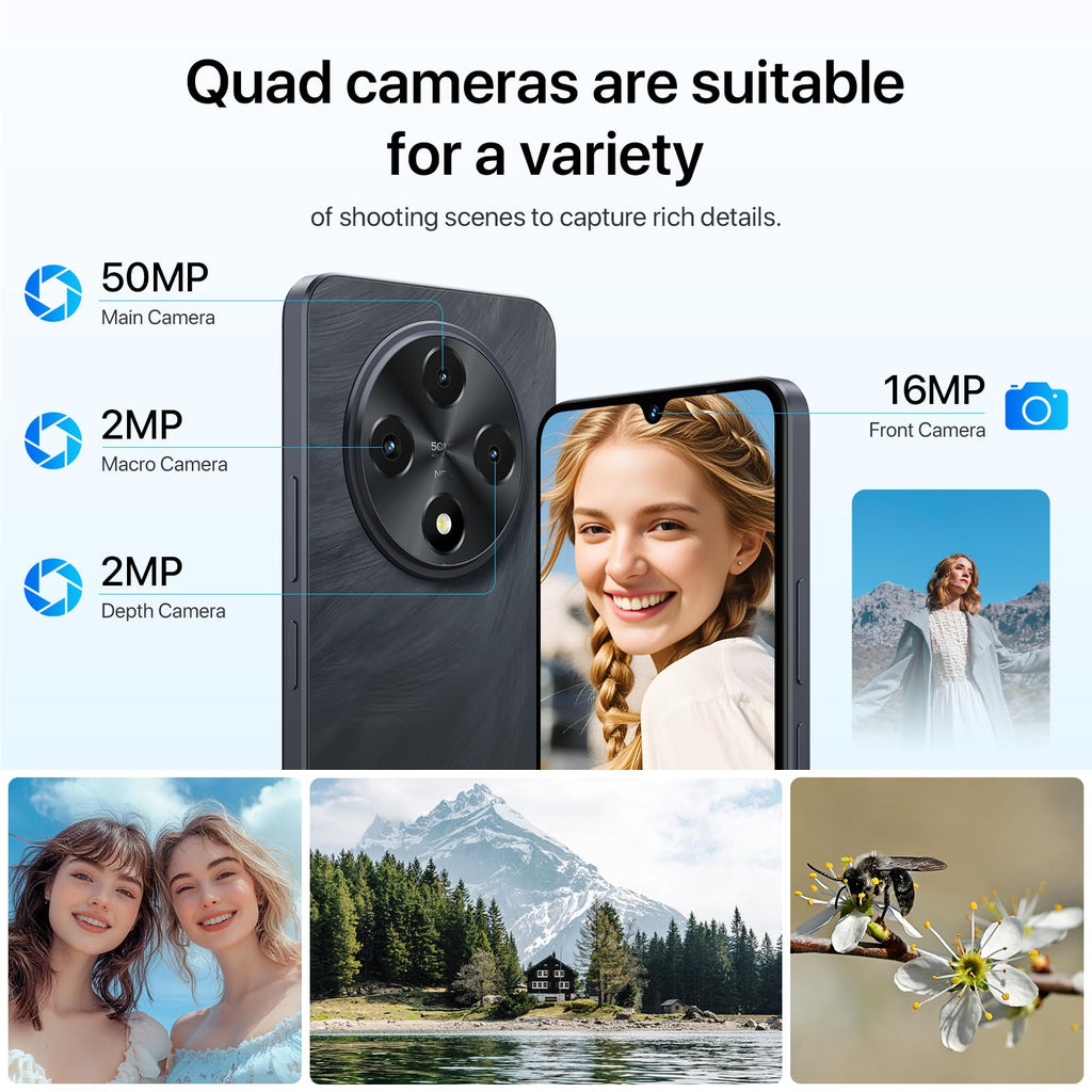 Android 14 6.9" HD+ 120Hz Octa-core 16GB +256GB 6000mAh 50MP Triple Camera Dual 4G LTE NFC Black Smartphone M68642