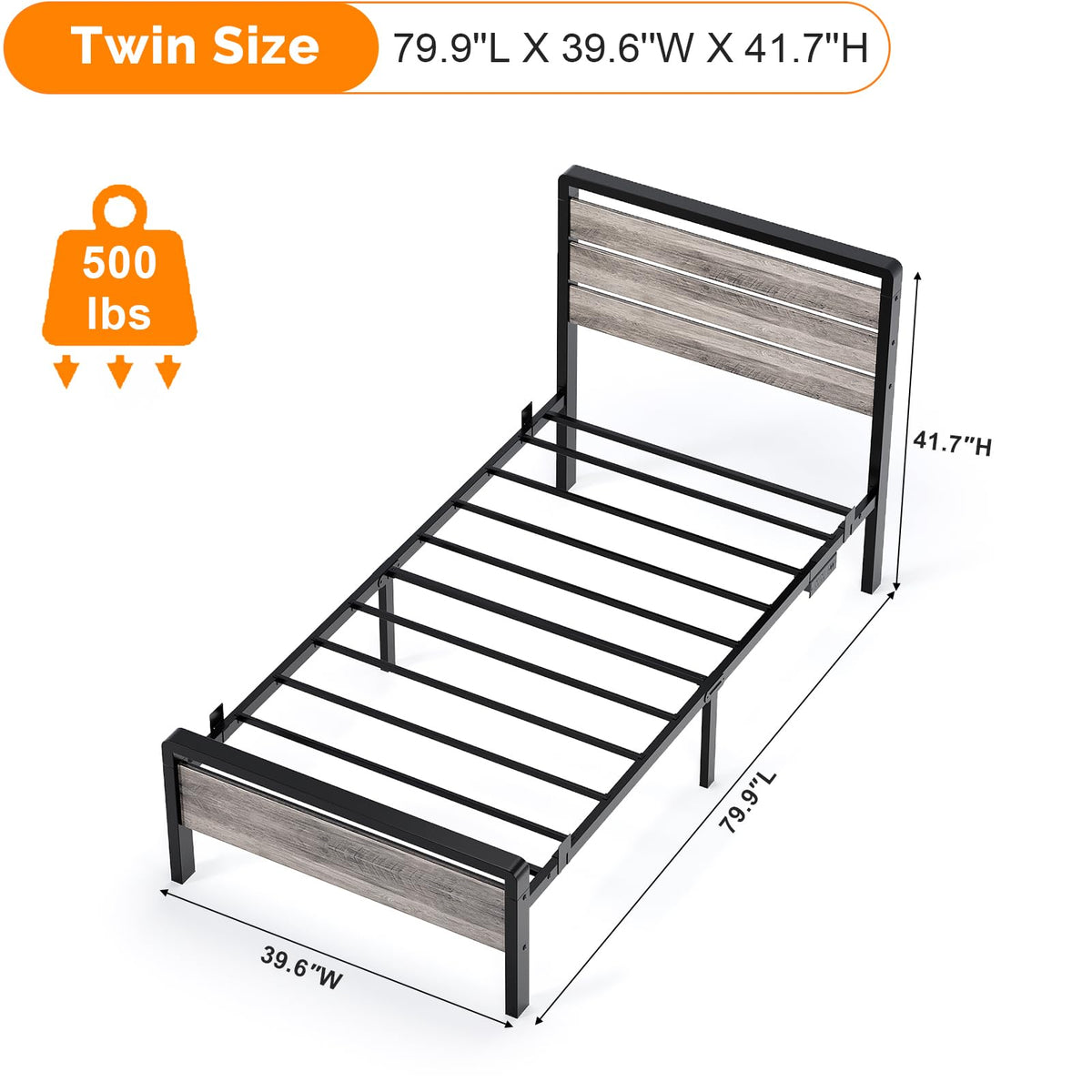 Twin Bed Frame Set of 2 with LED Headboard and USB Charging Station Y24304