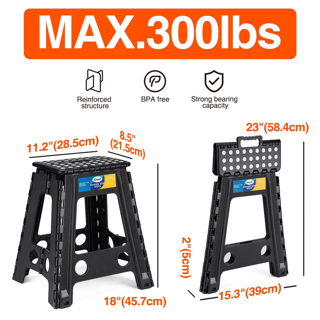 18" Non-Slip Folding Step Stool 300 lbs Black Q992207