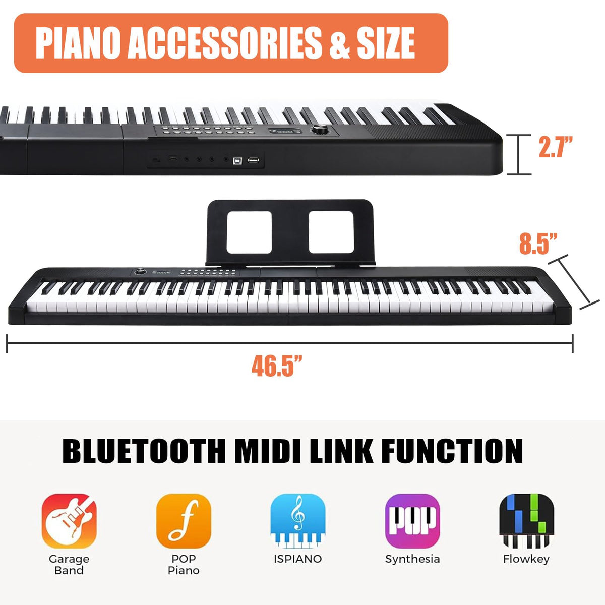 88 Key Digital Piano with Semi Weighted Keys Q24799