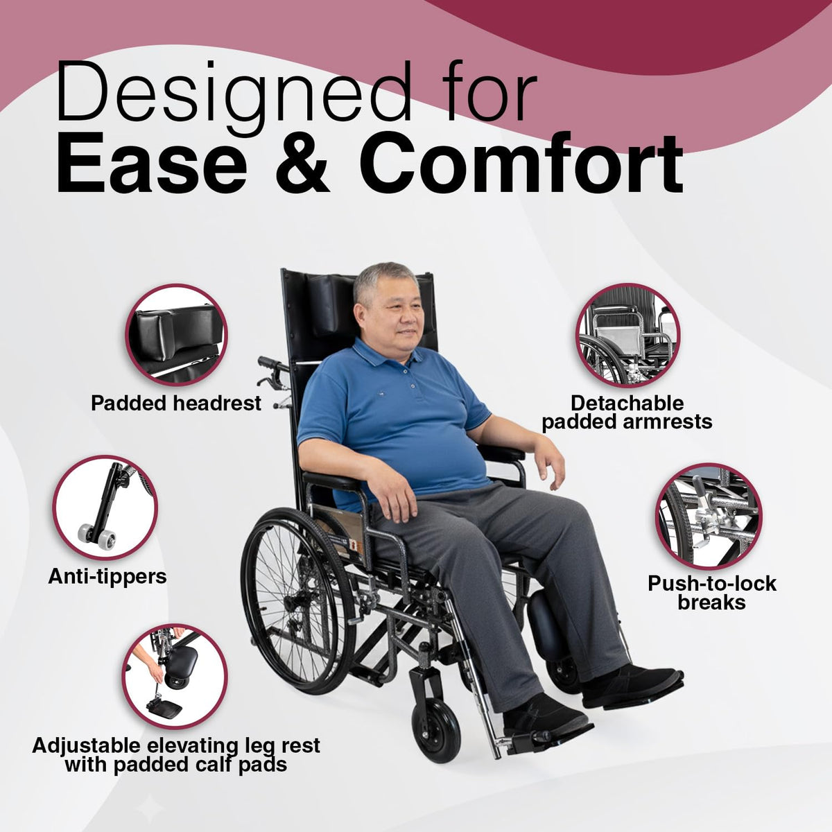 24" Wide Seat Bariatric Reclining Manual Wheelchair with Elevating Leg Rests K710
