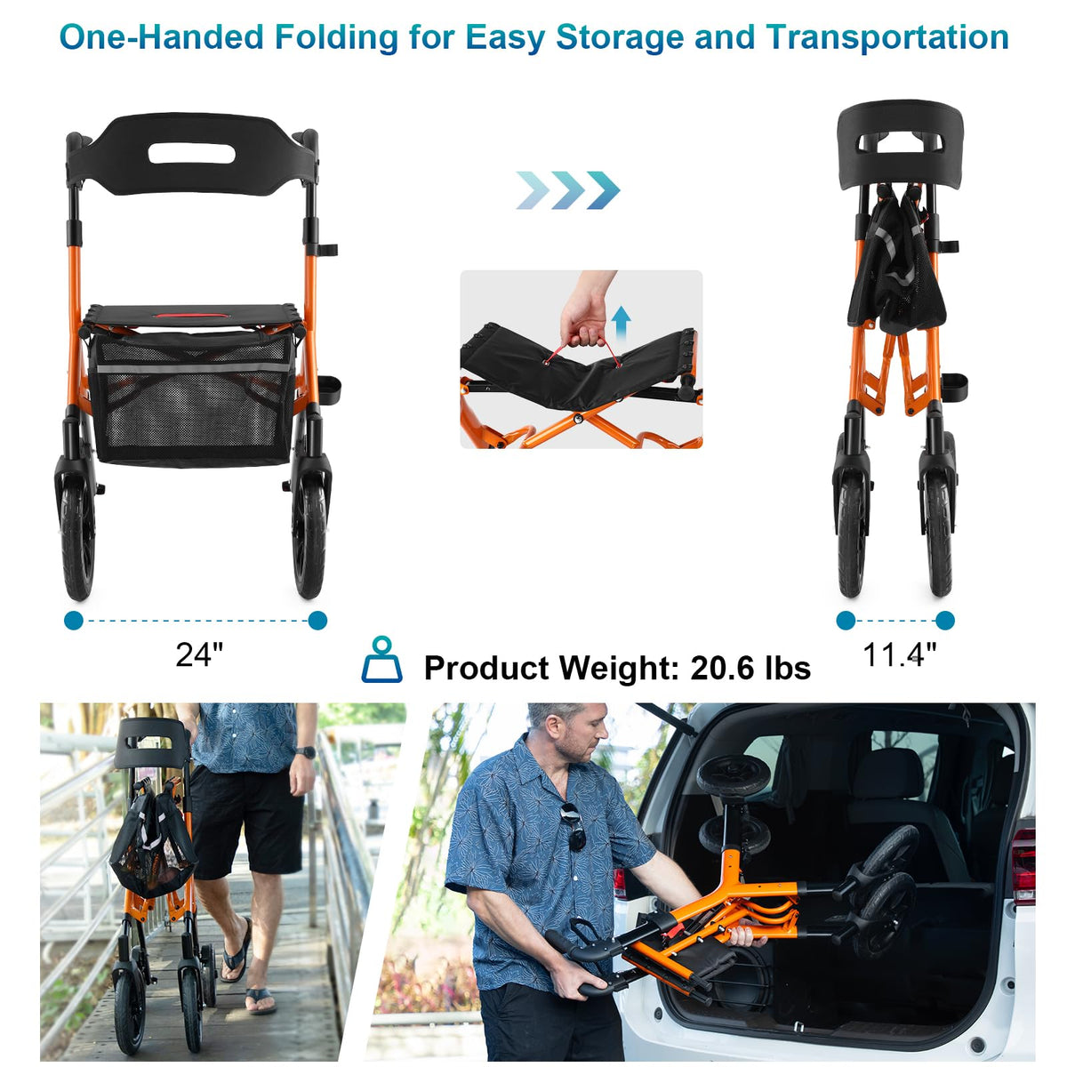 Tall Foldable Walker with Seat Q567