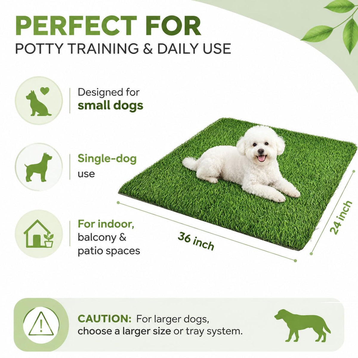 Artificial Grass Dog Potty Pad 24 x 36 in Non-Slip Washable L121326