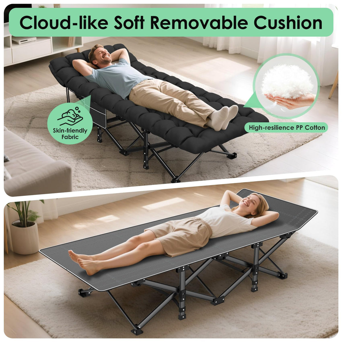Folding Camp Cot with Cushion V585605
