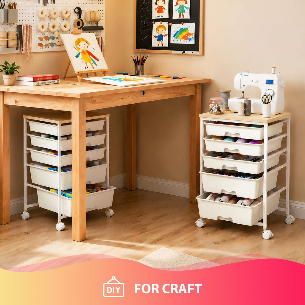 White Rolling Cart with 5 Drawers I166
