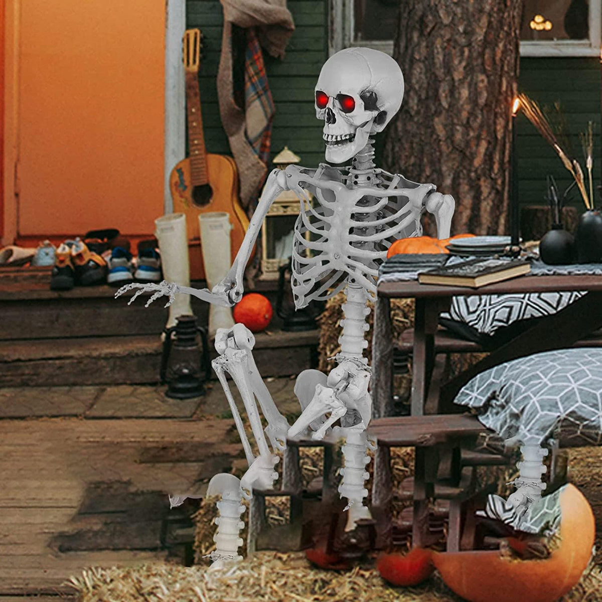 5.4 Ft Lighted Life Size Plastic Skeleton with Movable Joint Q6029