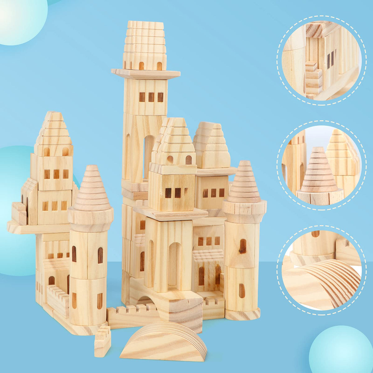 75 Pieces Wooden Castle Building Blocks U9516