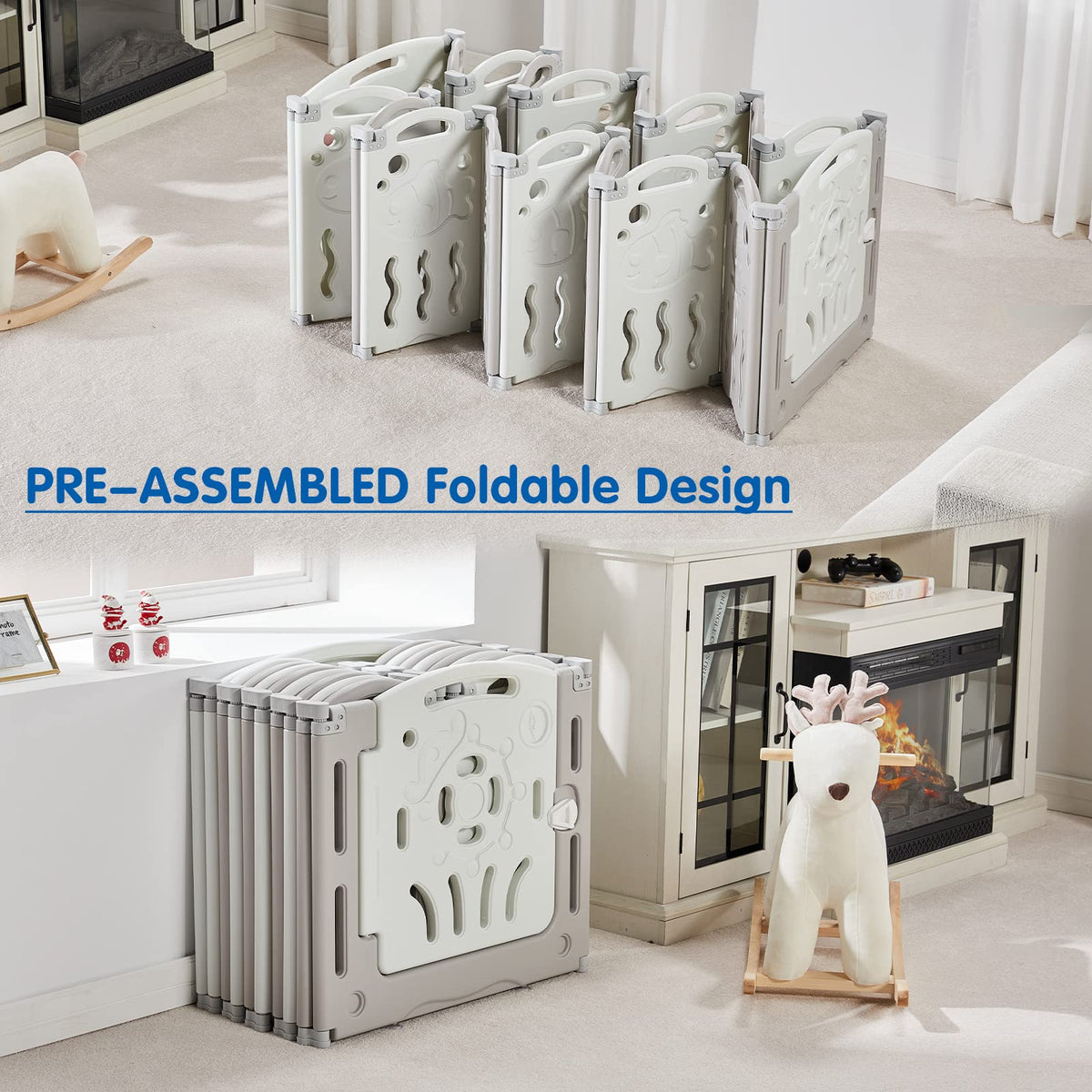 18 Panel Grey White Foldable Kids Playpen Safety Lock Gate S381