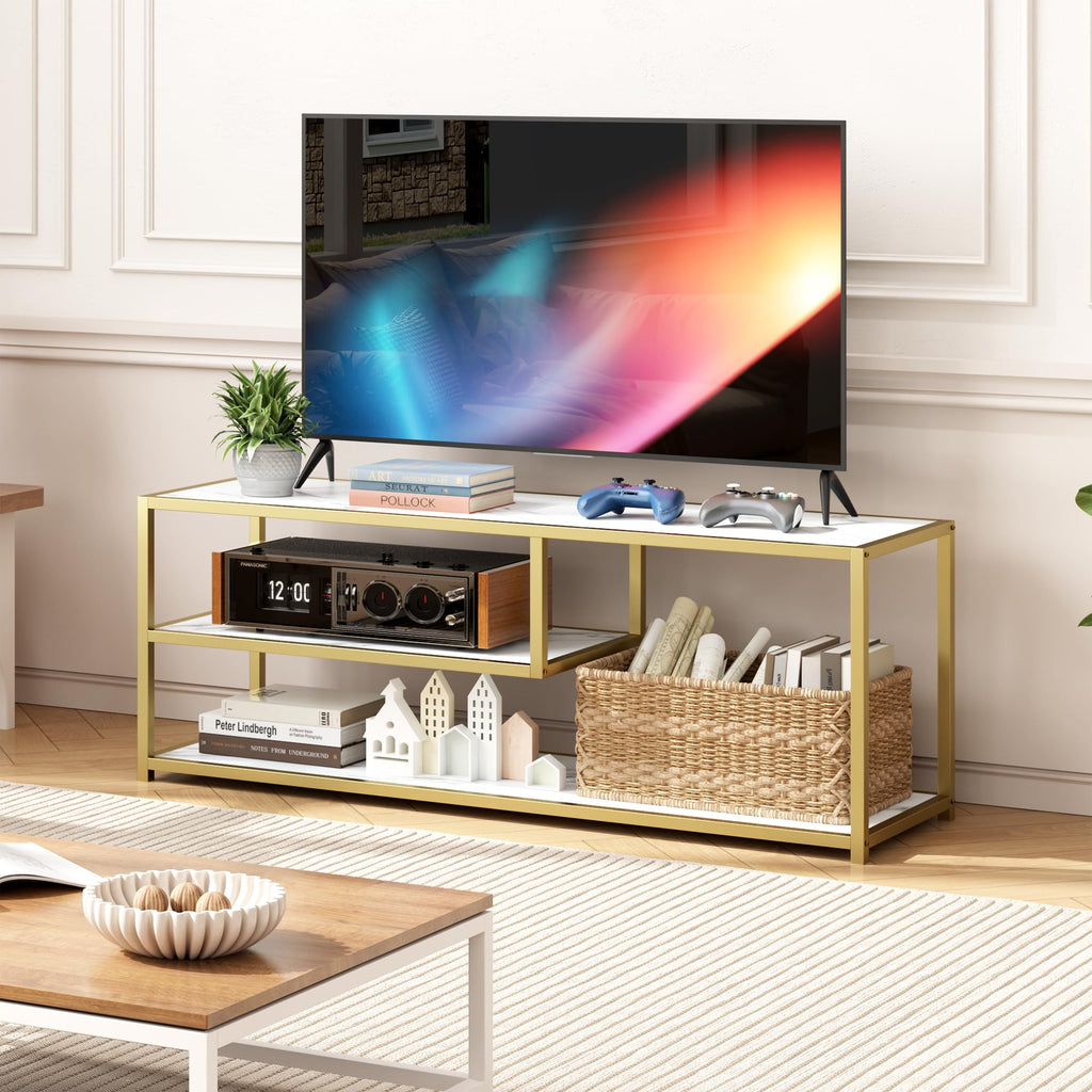 TV Stand for TVs up to 55 Inch, 3 Tier Media Console with Open Storage Shelves Y18368