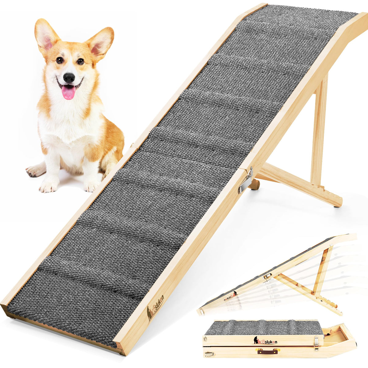 Foldable Dog Ramp with Platform 6 Adjustable Heights Z4104