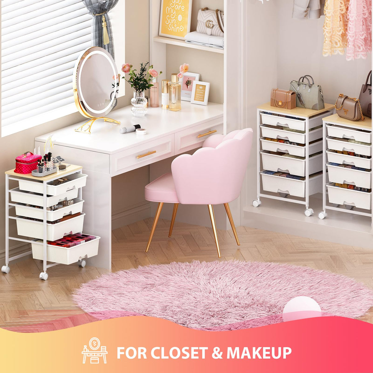 White Rolling Cart with 5 Drawers I166