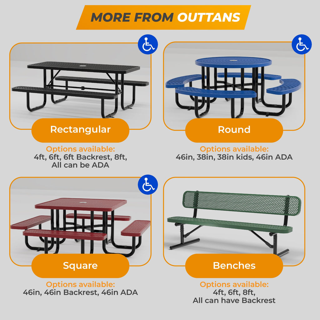 6 Ft Portable Metal Bench with Back W2756