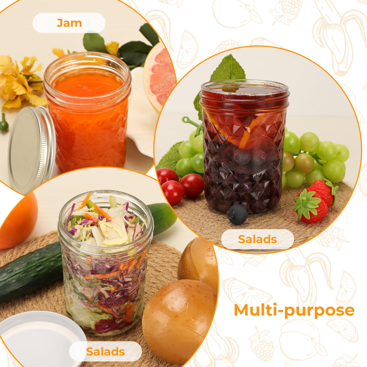 12 Pack 16oz Wide Mouth Glass Mason Jars A8343
