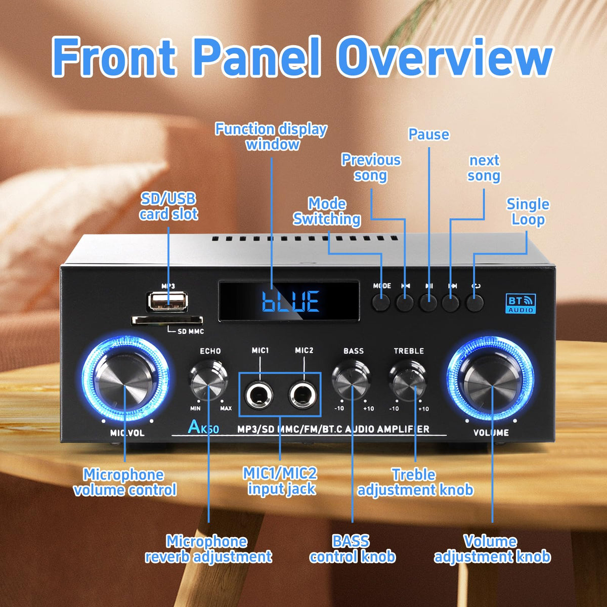 Bluetooth 5.0 2 Channel 400W Stereo Amplifier Q55362