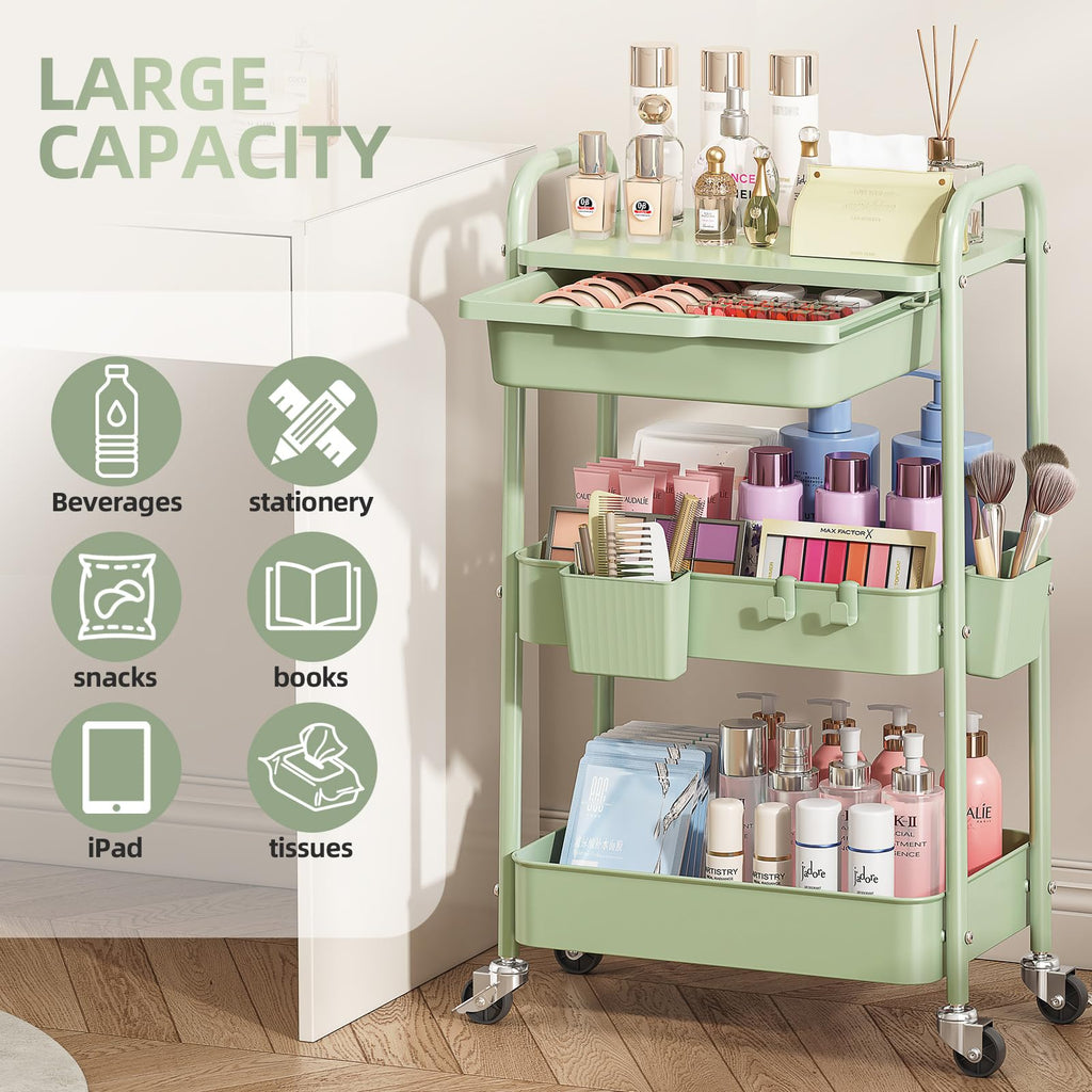 3 Tier Metal Rolling Cart with Drawer K516001