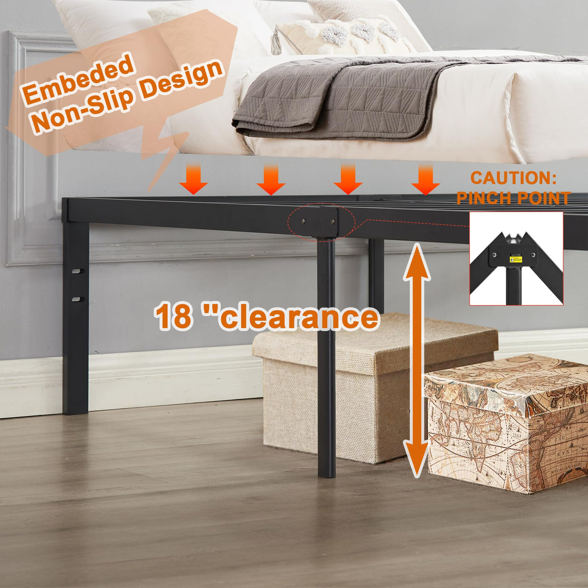 Queen Size Metal Platform Bed Frame E7004